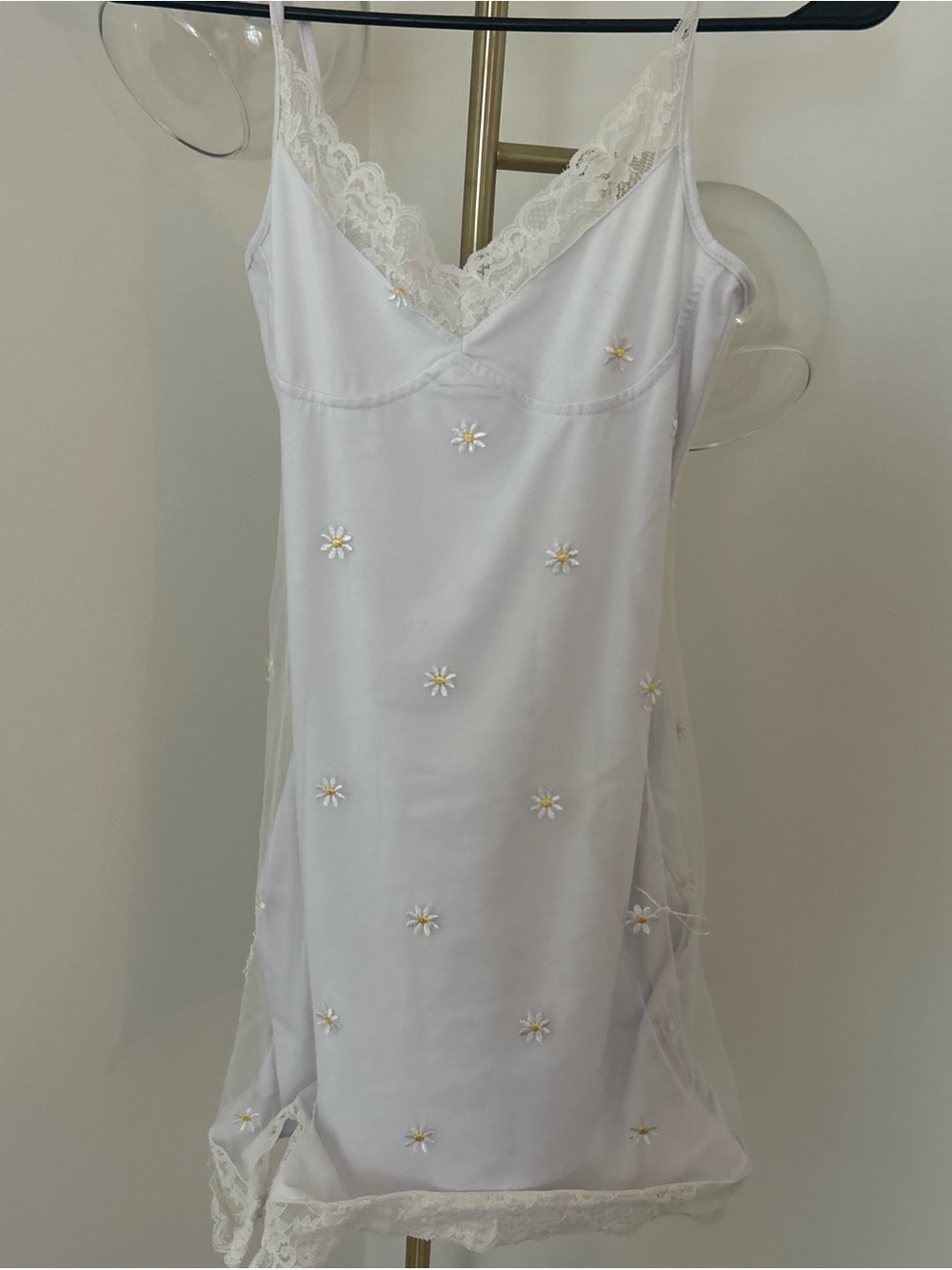 White Daisy Slip Dress with Lace Trim